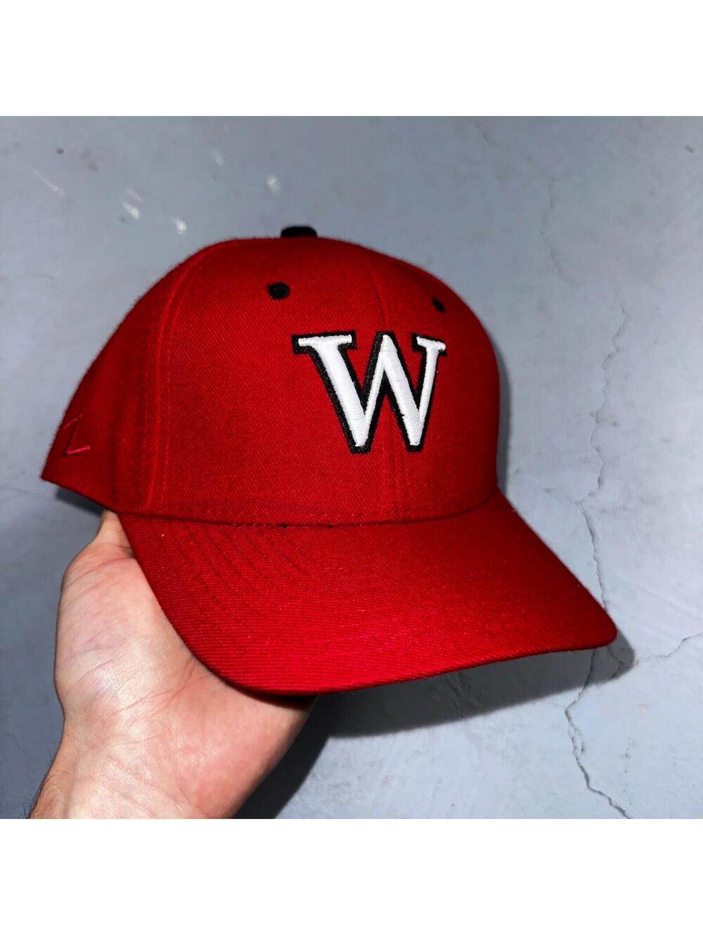 Wisconsin Badgers Red Snap Back Baseball Trucker Hat Cap VTG Zephyr Korea 80s